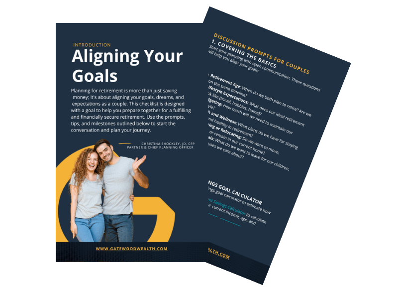 Two pages from the Gatewood Retirement Readiness Checklist for Couples, showing the introduction and the discussion prompts